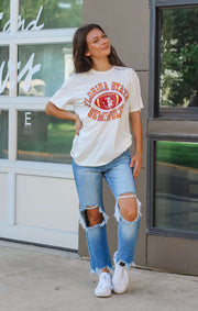 The "FSU Football" Vintage Boyfriend Tee (Vintage White)