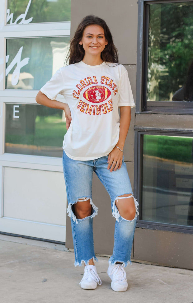 The "FSU Football" Vintage Boyfriend Tee (Vintage White)