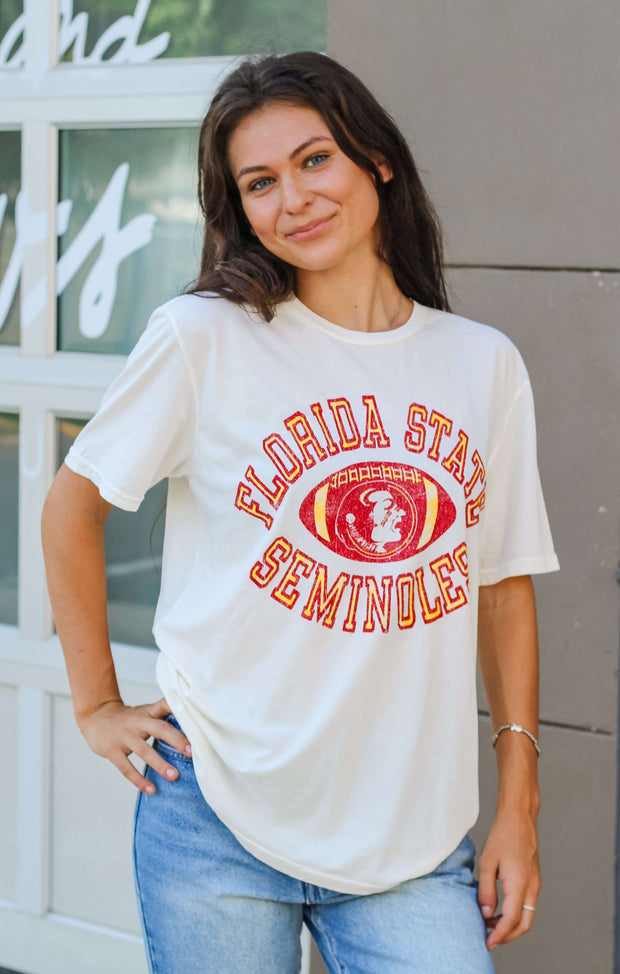 The "FSU Football" Vintage Boyfriend Tee (Vintage White)