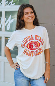 The "FSU Football" Vintage Boyfriend Tee (Vintage White)