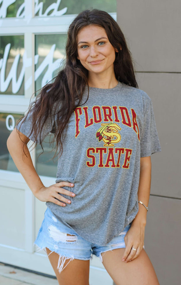 The "Florida State" Vintage Boyfriend Tee (Heather Grey)