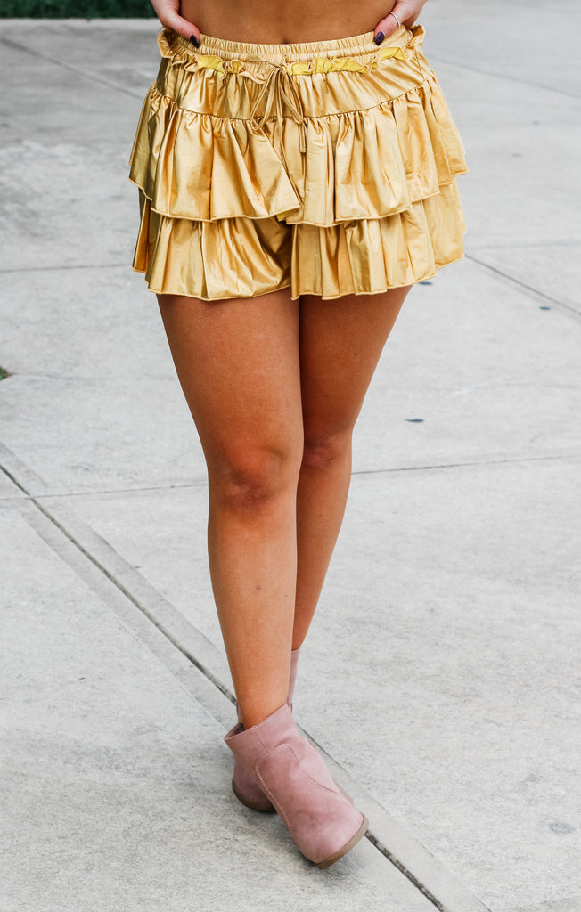 Khaki Skorts with Yellow Ruffles - Summer Fashion Outfit