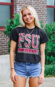 The Erin FSU Block Vintage Cropped Tee (Black)