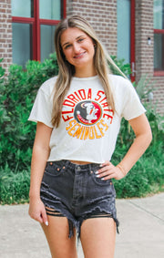 The Erin Seminoles Circle Vintage Cropped Tee (Vintage White)