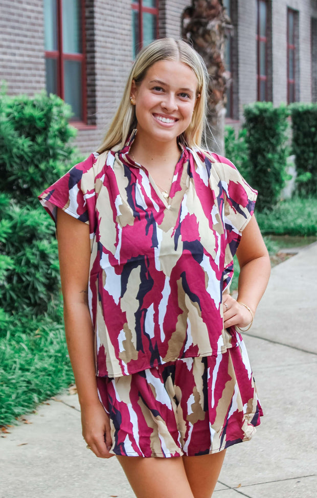 The Abstract Garnet + Gold Blouse