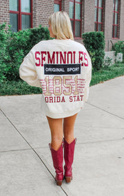 Game Day Couture Florida State Seminoles Multi-Hit Embroidered Sweatshirt paired with Garnet boots