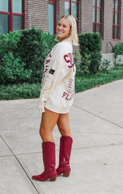 Game Day Couture Florida State Seminoles Multi-Hit Embroidered Sweatshirt paired with Garnet boots