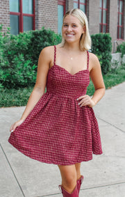 The Tweed Garnet + Gold Dress