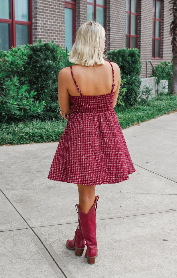 The Tweed Garnet + Gold Dress