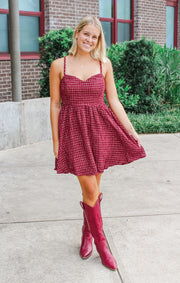 The Tweed Garnet + Gold Dress