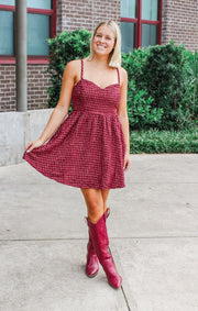 The Tweed Garnet + Gold Dress