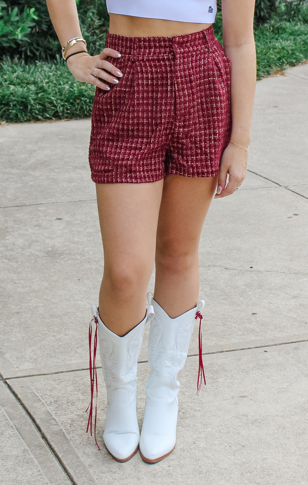 The Tweed Garnet + Gold Shorts