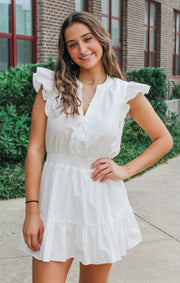 The V-Neck Ruffle Romper (White)