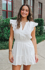 The V-Neck Ruffle Romper (White)